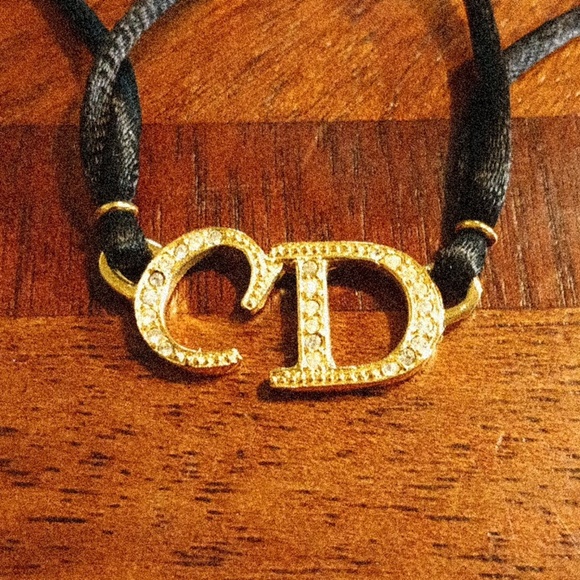 Authentic Christian Dior Black Choker Necklace CD Initials - Picture 2 of 4